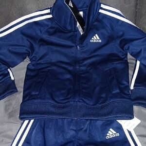 Adidas Dark Blue Tracksuit with White Stripes